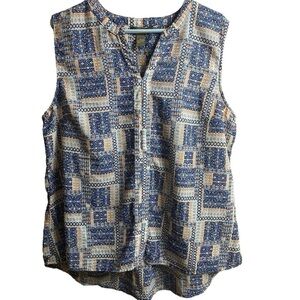 Bit & Bridle Textured Patchwork Sleeveless Split Neck Paisley Blouse Top Size 1X